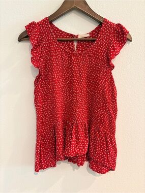 Women's Red Flutter Sleeve Peplum Tank Top